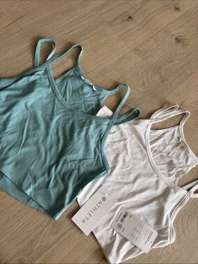 Athleta Cropped Ribbed Camisole Tank - Sage Green & White